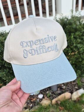 "Expensive & Difficult" Two-Tone Baseball Cap - Cream & Light Blue